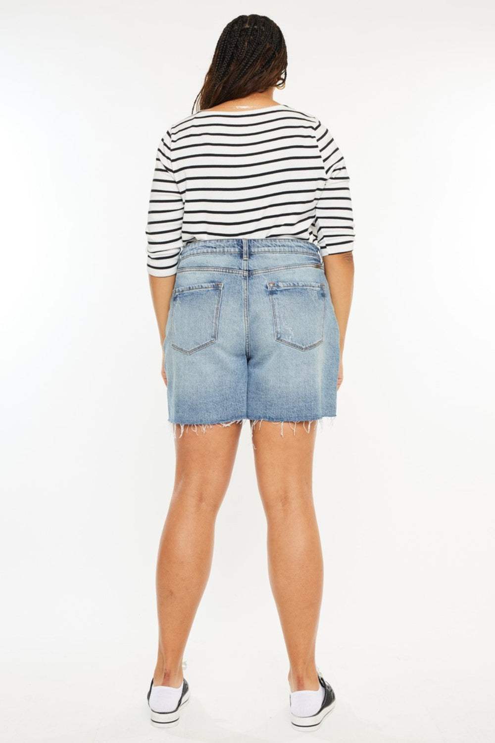 Kancan Full Size Raw Hem High Waist Denim Shorts - Trendsi - Flyclothing LLC