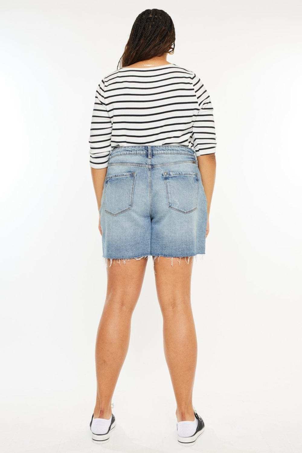 Kancan Full Size Raw Hem High Waist Denim Shorts - Trendsi - Flyclothing LLC