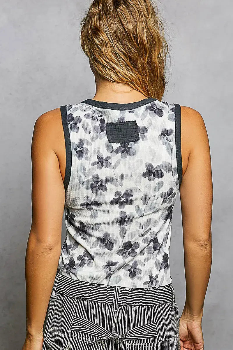 POL Floral Round Neck Cropped Ribbed Tank - Trendsi - Flyclothing LLC