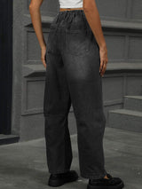 Half Elastic Waist Straight Leg Jeans - Trendsi - Flyclothing LLC