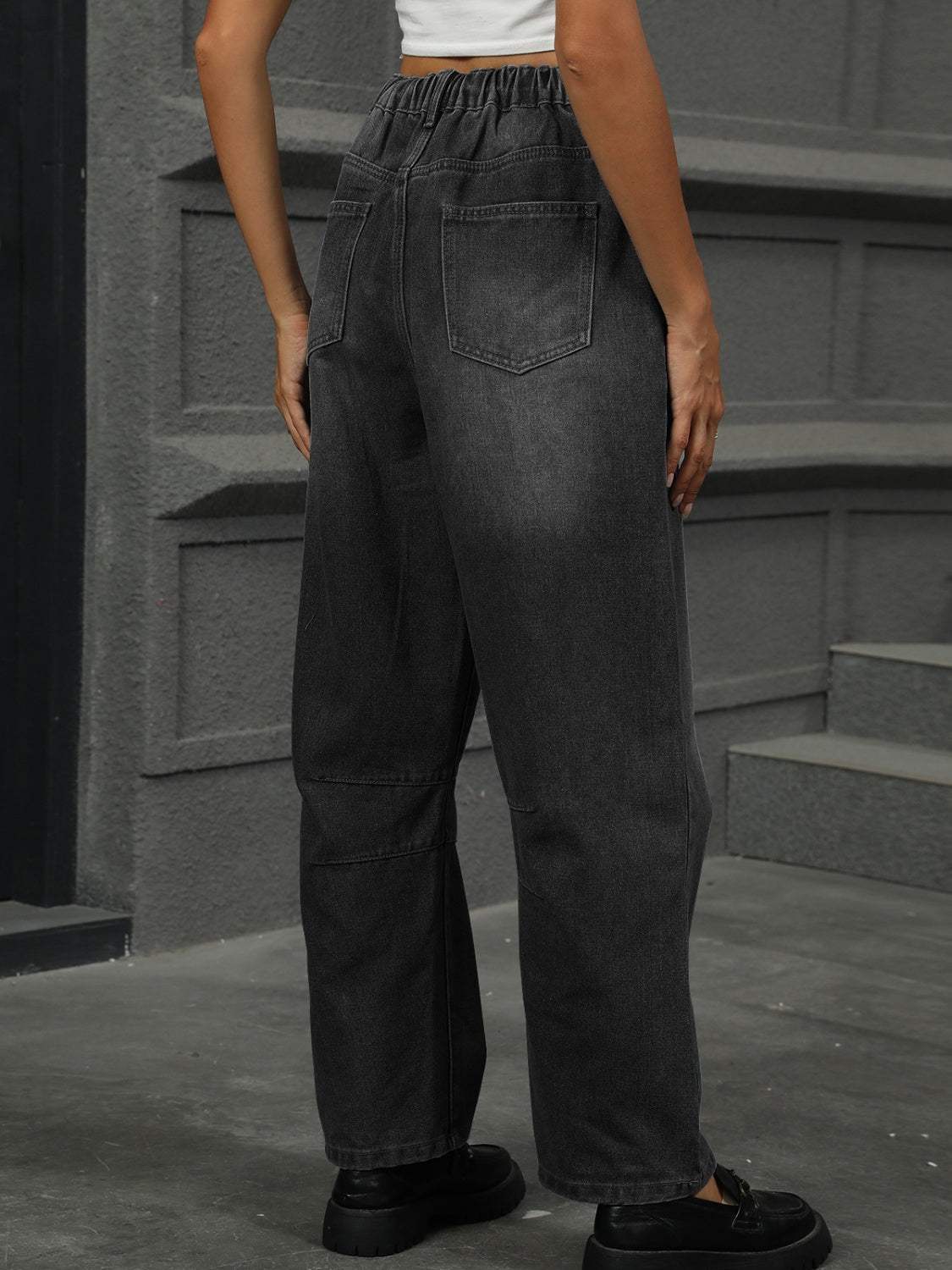 Half Elastic Waist Straight Leg Jeans - Trendsi - Flyclothing LLC