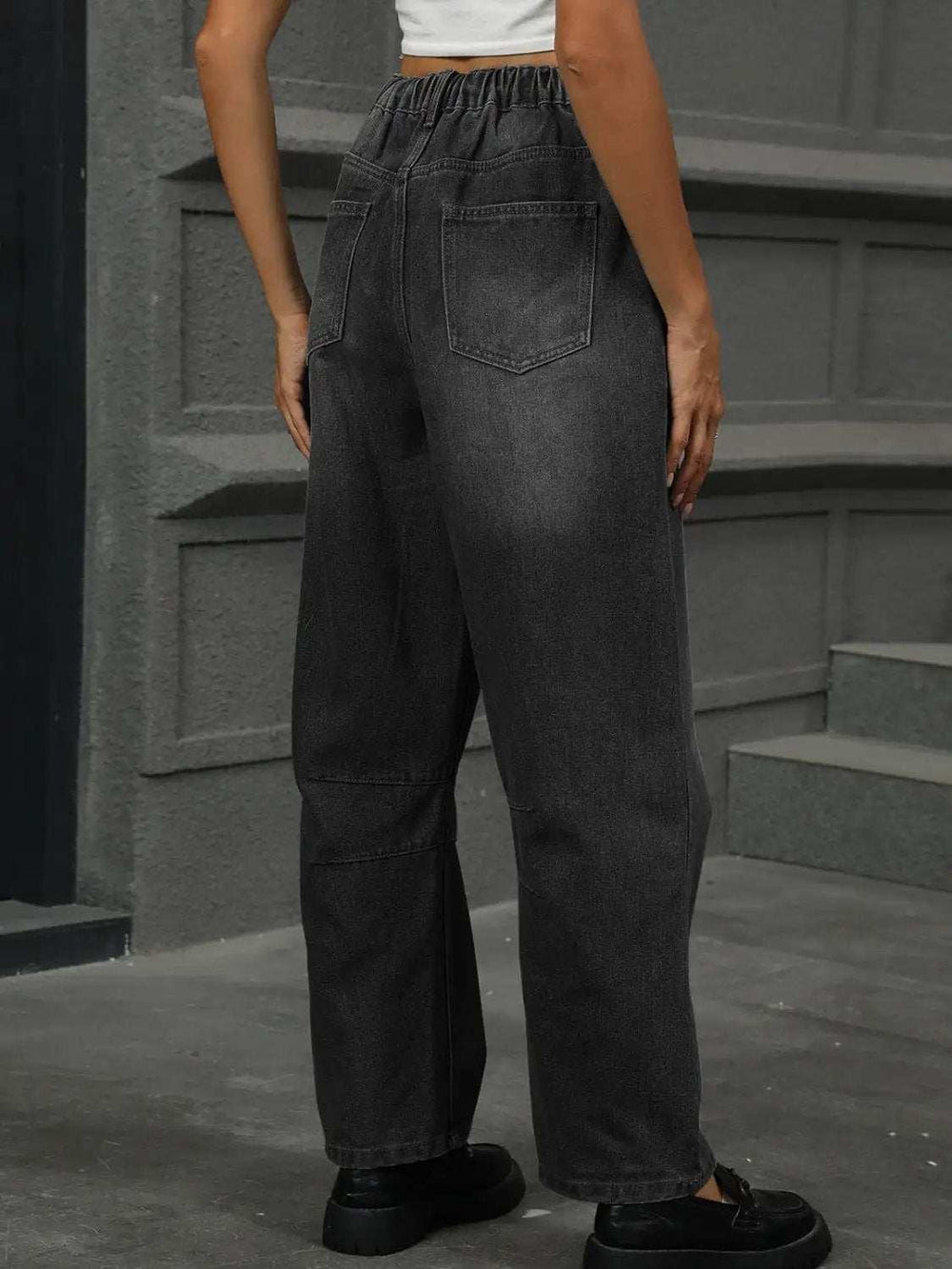 Half Elastic Waist Straight Leg Jeans - Trendsi - Flyclothing LLC