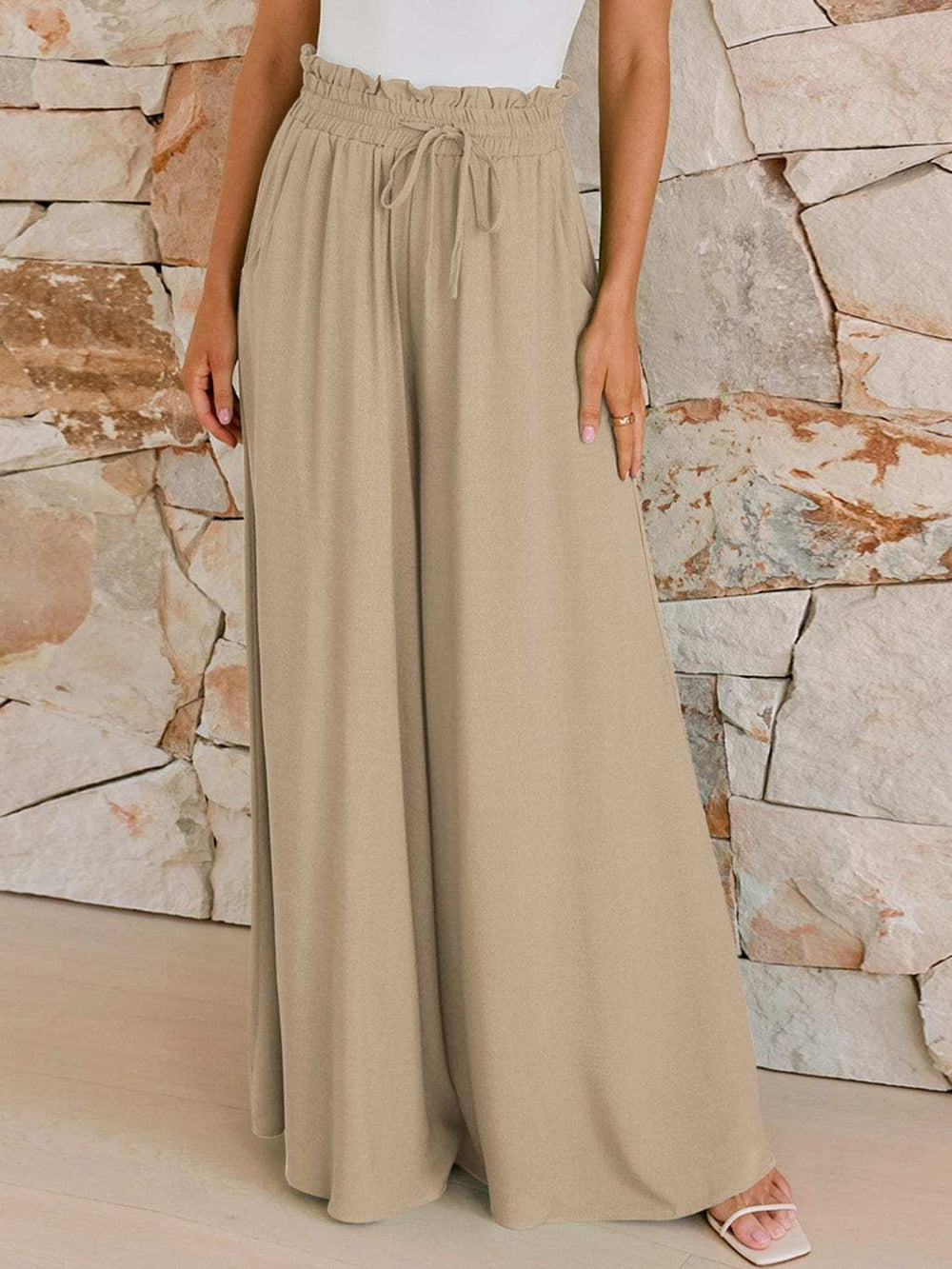 Drawstring Wide Leg Pants with Pockets - Trendsi - Flyclothing LLC