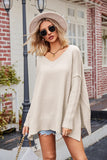 Slit V-Neck Dropped Shoulder Sweater - Trendsi