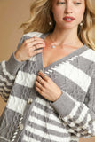 Umgee Cable-Knit Stripe Button-Up Cardigan - Trendsi - Flyclothing LLC