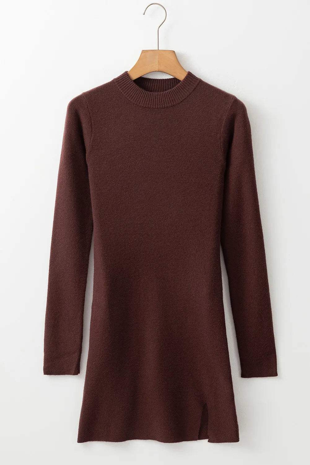 Slit Mock Neck Long Sleeve Wrap Sweater Dress - Trendsi - Flyclothing LLC