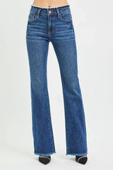 RISEN Full Size Mid Rise Bootcut Frayed Waistband Hem Detail Jeans Plus Size - Trendsi - Flyclothing LLC