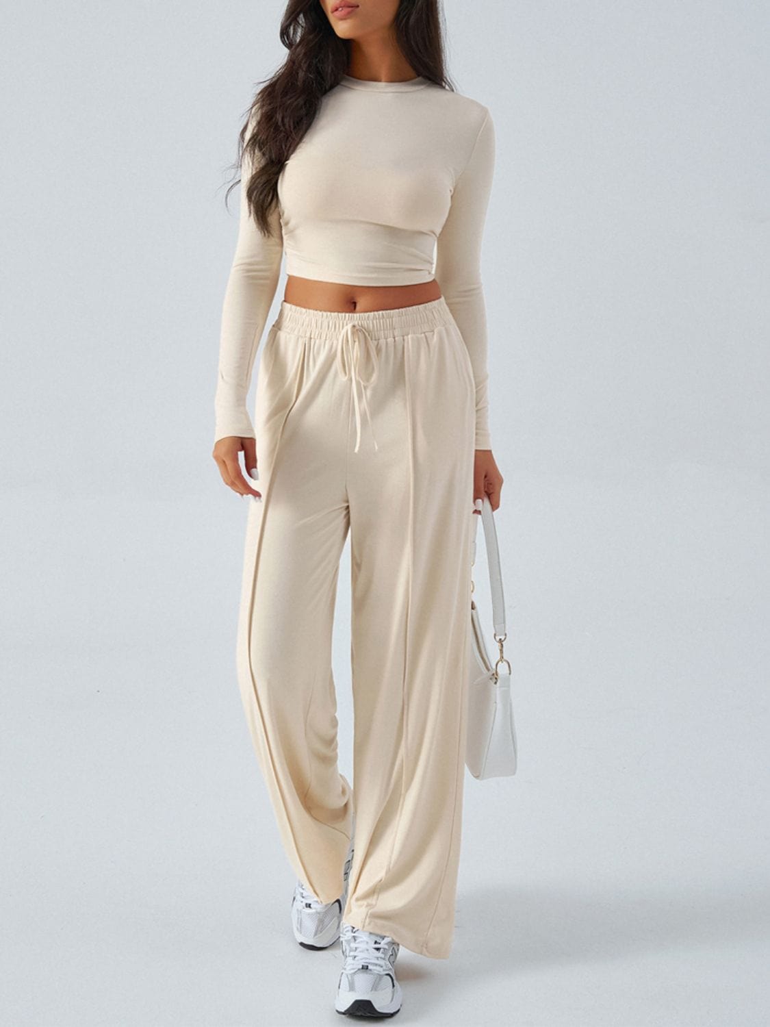 Devine Round Neck Long Sleeve Top and Pants Set - Trendsi