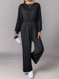 Tied Round Neck Wide Leg Jumpsuit - Trendsi