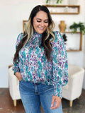 Double Take Full Size Printed Smocked Long Sleeve Blouse - Trendsi - Flyclothing LLC