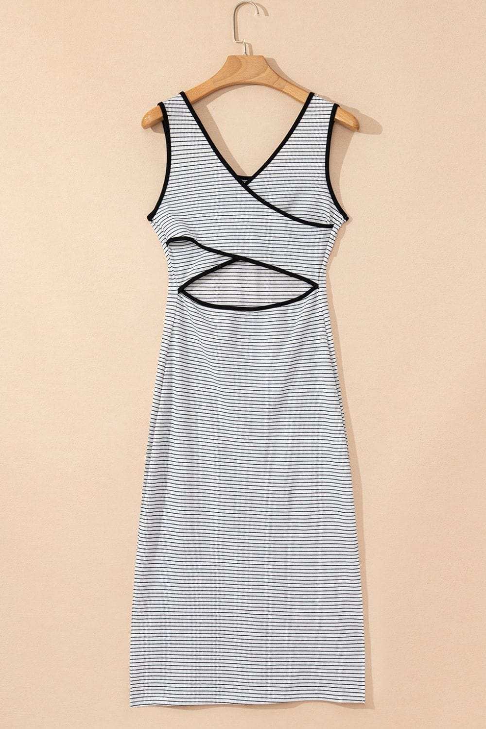 Stripe Crisscross Side Slits Slim Fit Sleeveless Midi Dress - Trendsi - Flyclothing LLC
