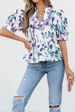 Floral Ricrac Trim Half Sleeve Peplum Top - Trendsi