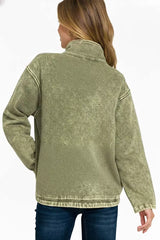 Zenana Fleece Washed High Neck Kangaroo Pocket Sweatshirt - Trendsi - Flyclothing LLC