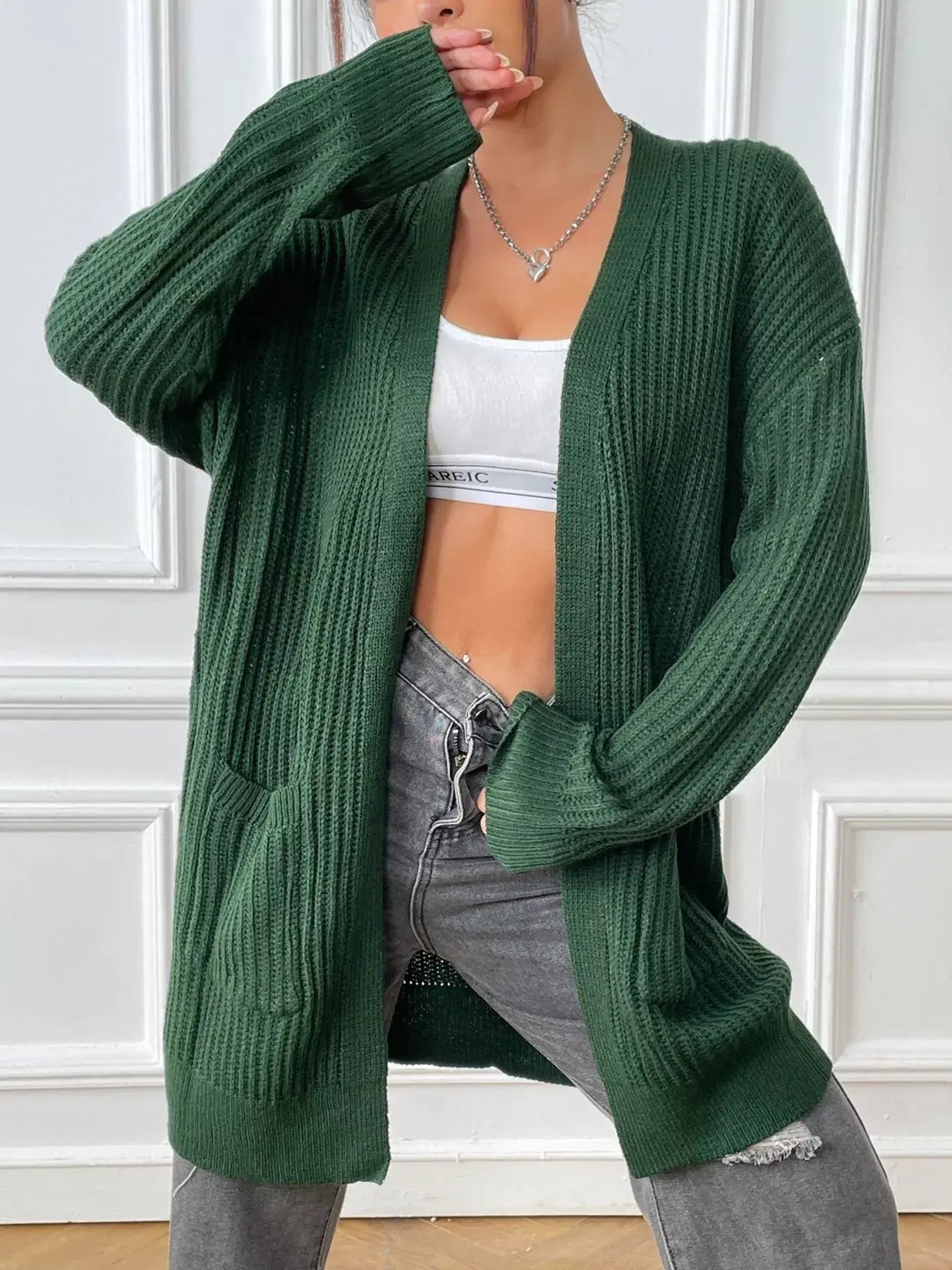 Open Front Drop Shoulder Cardigan - Trendsi - Flyclothing LLC