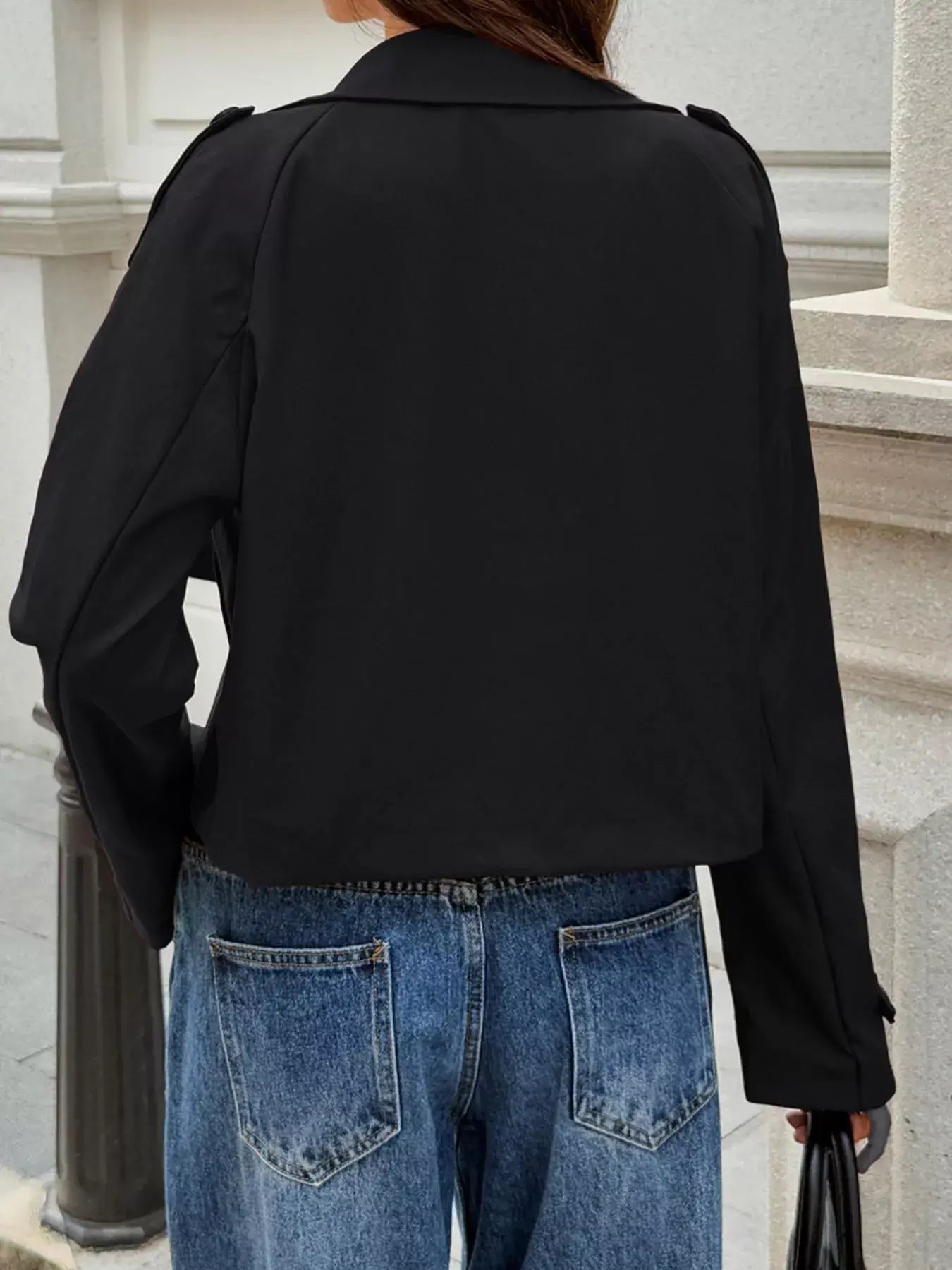 Cropped Double-Breasted Raglan Sleeve Jacket - Trendsi - Flyclothing LLC