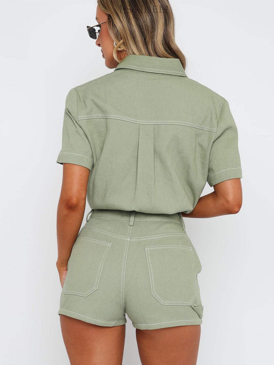 Pocketed Button Up Top and Shorts Set - Trendsi - Flyclothing LLC