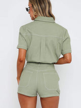 Pocketed Button Up Top and Shorts Set - Trendsi - Flyclothing LLC