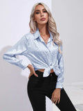 Leopard Collared Neck Long Sleeve Shirt - Trendsi - Flyclothing LLC
