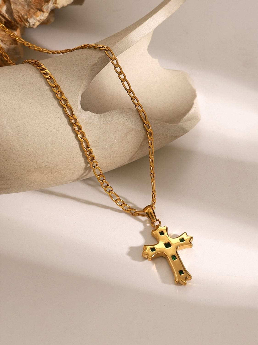 Stainless Steel Zircon Cross Pendant Necklace - Trendsi - Flyclothing LLC