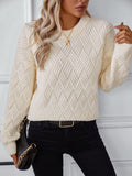 Round Neck Long Sleeve Woven Sweater - Trendsi