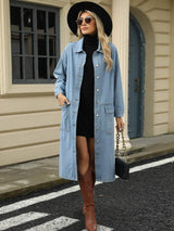 Pocketed Button Down Collared Neck Denim Jacket - Trendsi - Flyclothing LLC