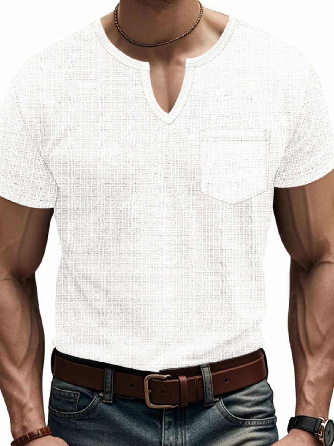 Men's Full Size Notched Short Sleeve T-Shirt Plus Size - Trendsi - Flyclothing LLC