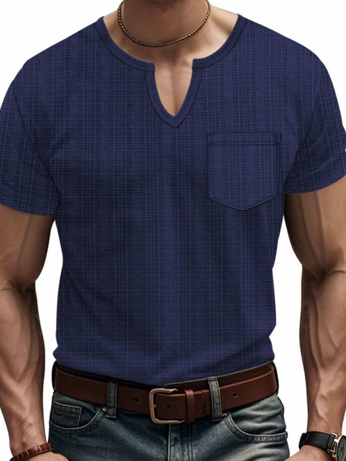 Men's Full Size Notched Short Sleeve T-Shirt Plus Size - Trendsi - Flyclothing LLC