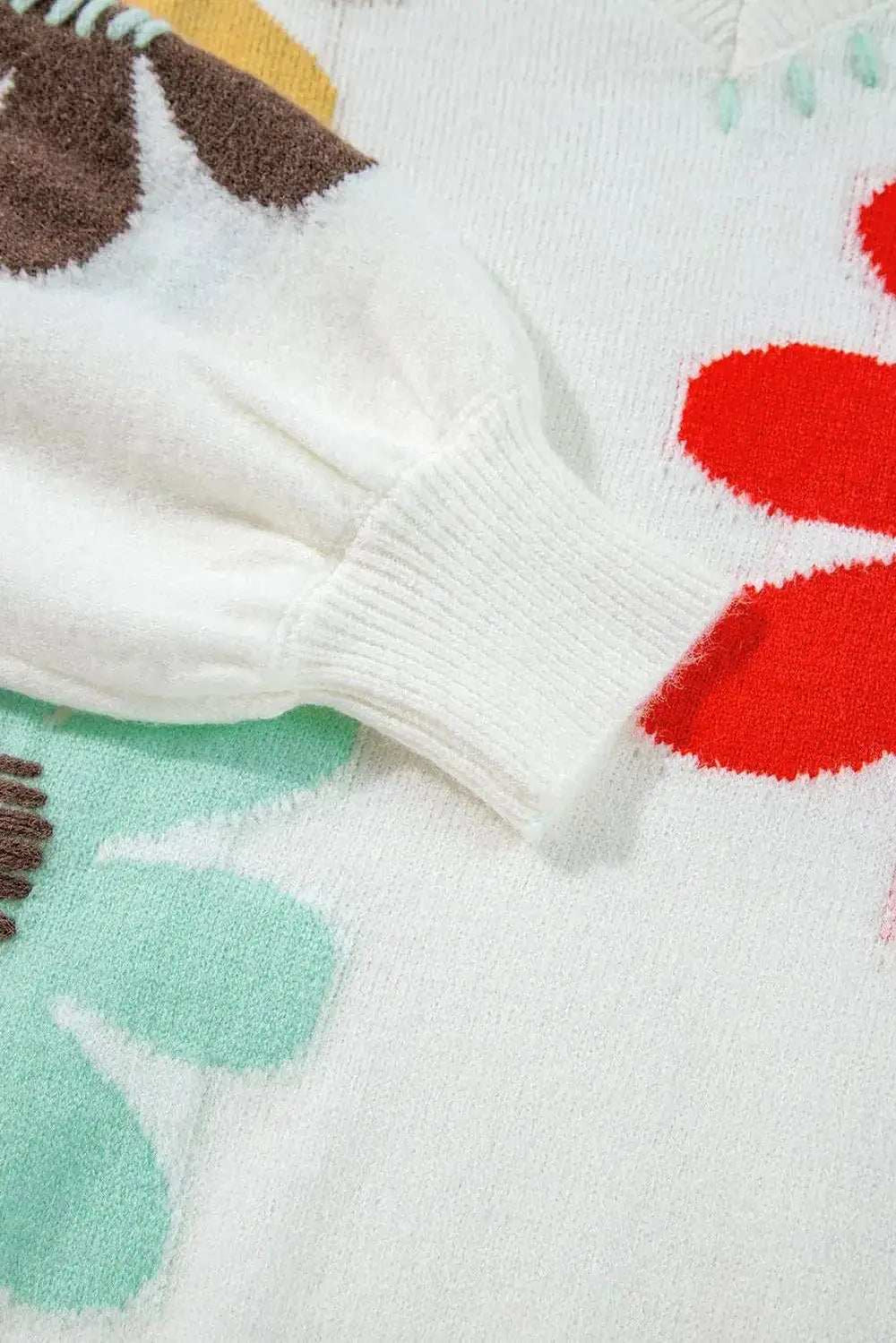 Flower V-Neck Dropped Shoulder Sweater - Trendsi - Flyclothing LLC