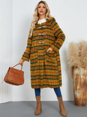 Plaid Long Sleeve Hooded Coat with Pockets - Trendsi