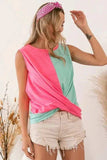 BiBi Slub Terry Color Block Twisted Top - Trendsi - Flyclothing LLC