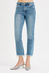 RISEN Full Size High Rise Crop Straight Slim Jeans Plus Size - Trendsi - Flyclothing LLC