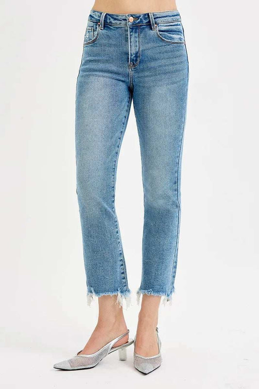 RISEN Full Size High Rise Crop Straight Slim Jeans Plus Size - Trendsi - Flyclothing LLC