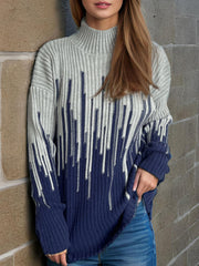 Contrast Mock Neck Long Sleeve Sweater - Trendsi