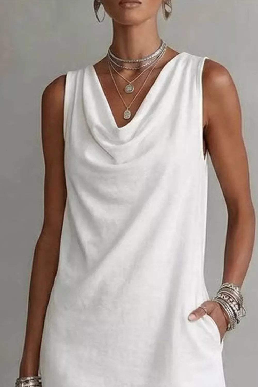Casual Sleeveless Cowl Neck Mini Dress - Trendsi - Flyclothing LLC
