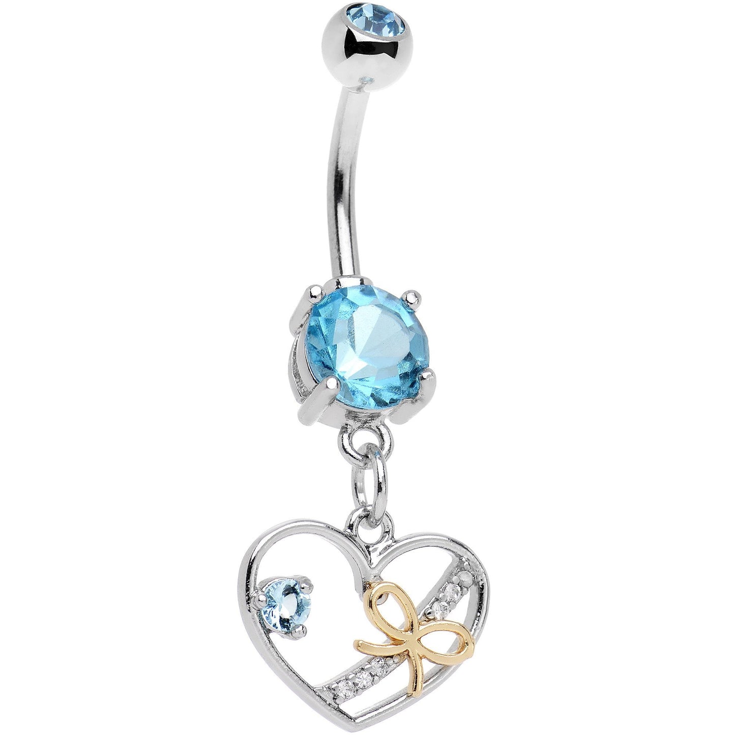 Aqua CZ Gem Tie Up My Heart Dangle Belly Ring - BodyCandy - Flyclothing LLC