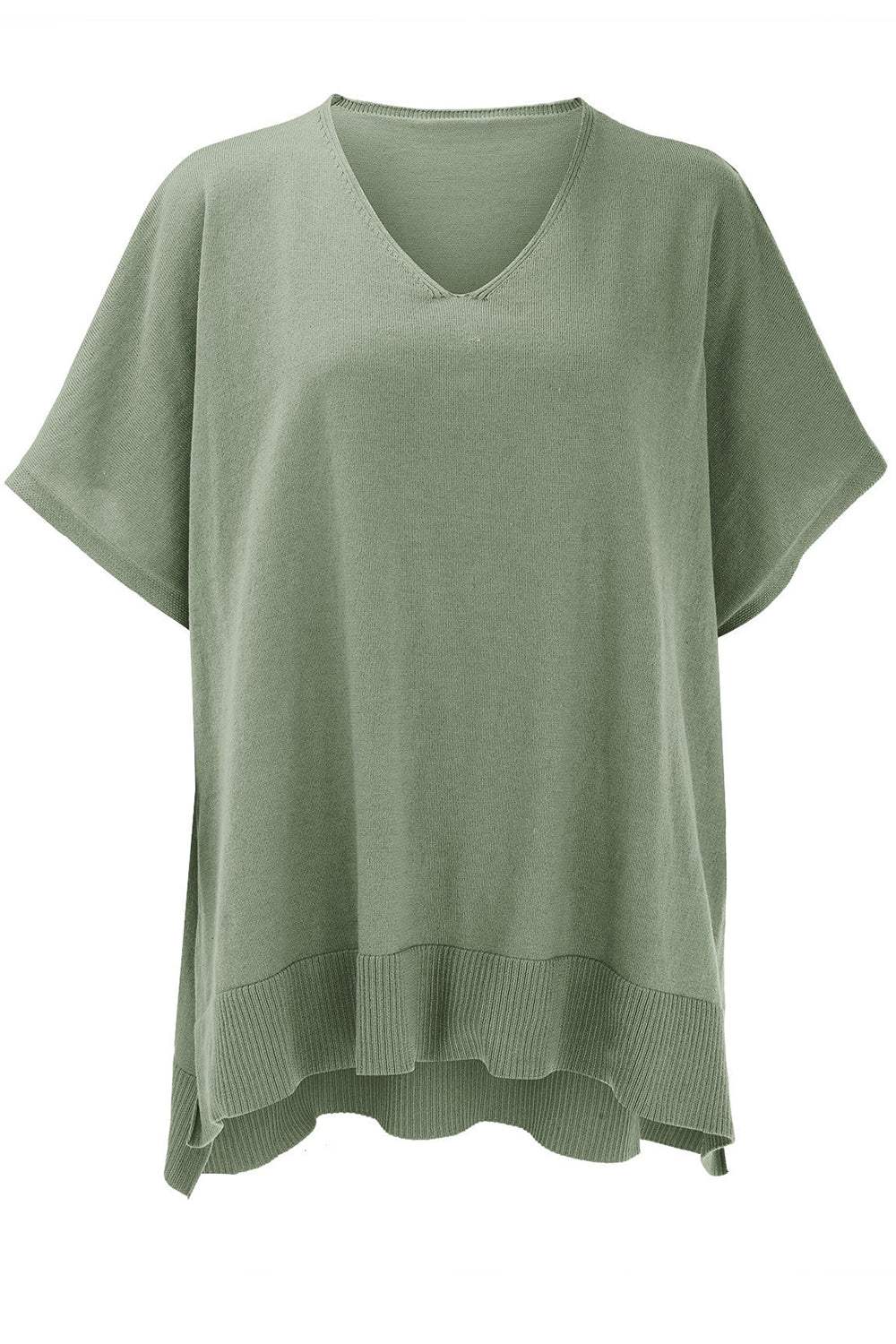 Slit V-Neck Half Sleeve Knit Top - Trendsi - Flyclothing LLC