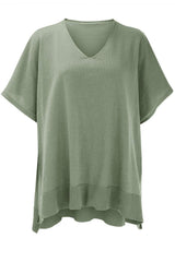 Slit V-Neck Half Sleeve Knit Top - Trendsi - Flyclothing LLC