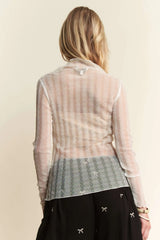 Davi & Dani Turtle Neck Lace Dotted Stretch Mesh Sheer Top - Trendsi - Flyclothing LLC