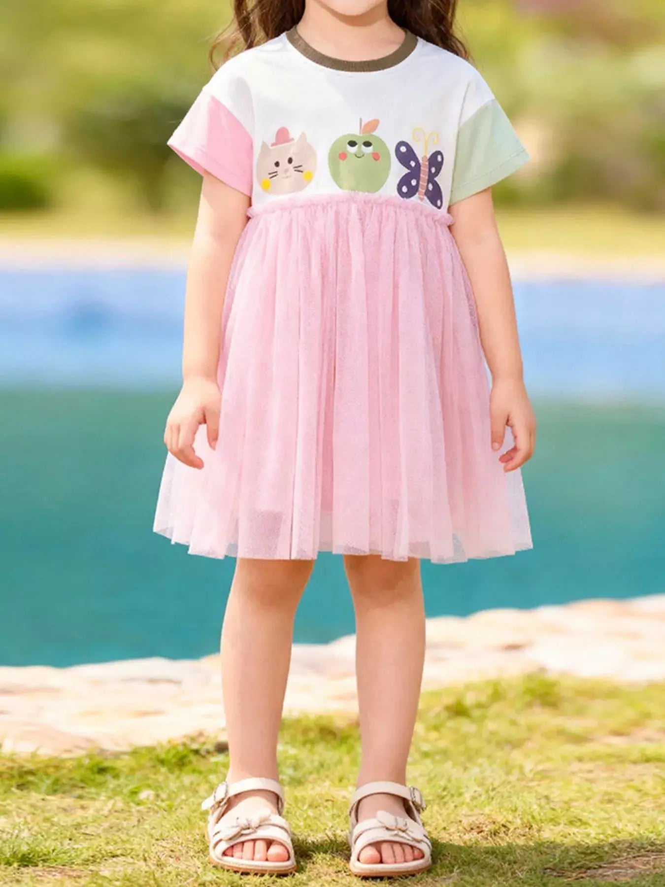 Children's Cartoon Short Sleeve Tulle Dress - Trendsi - Flyclothing LLC