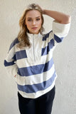 Oh Pima Cotton Wash Striped Half Zip Mock Neck Long Sleeve Top - Trendsi