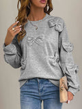 Perfee Bow Round Neck Long Sleeve Sweatshirt - Trendsi - Flyclothing LLC