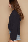POL Back Open Slit Balloon Sleeve Crop Hooded Sweater - Trendsi