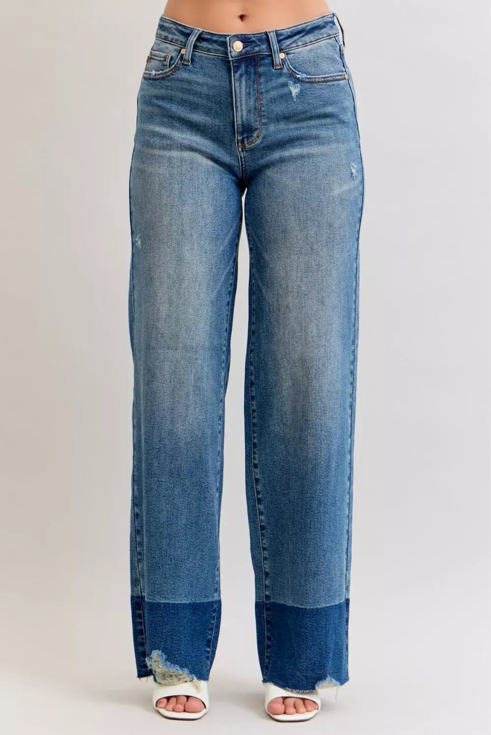 Judy Blue Raw Hem High Waist Column Straight Jeans - Trendsi - Flyclothing LLC