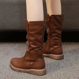Round Toe Platform Boots - Trendsi - Flyclothing LLC
