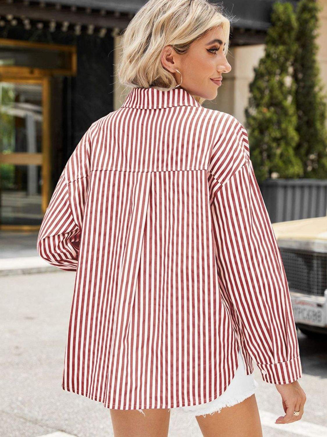 Striped Button Up Long Sleeve Shirt - Trendsi - Flyclothing LLC