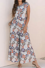 Floral Sleeveless Button Front Wide Leg Jumpsuit - Trendsi - Flyclothing LLC