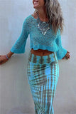 Round Neck Long Sleeve Knit Cover Up - Trendsi