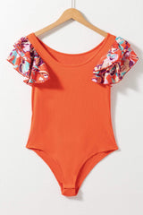 Scoop Neck Flounce Sleeve Bodysuit - Trendsi - Flyclothing LLC