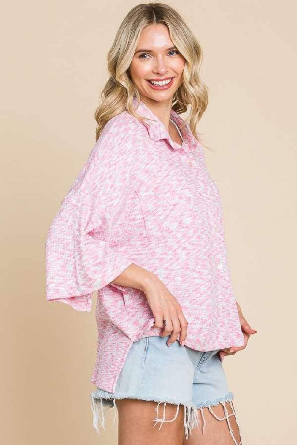 Culture Code Button Up Drop Shoulder Slit Shirt - Trendsi - Flyclothing LLC