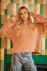 BiBi Chunky Knit Sweater with Flower Detail Sleeves - Trendsi - Flyclothing LLC